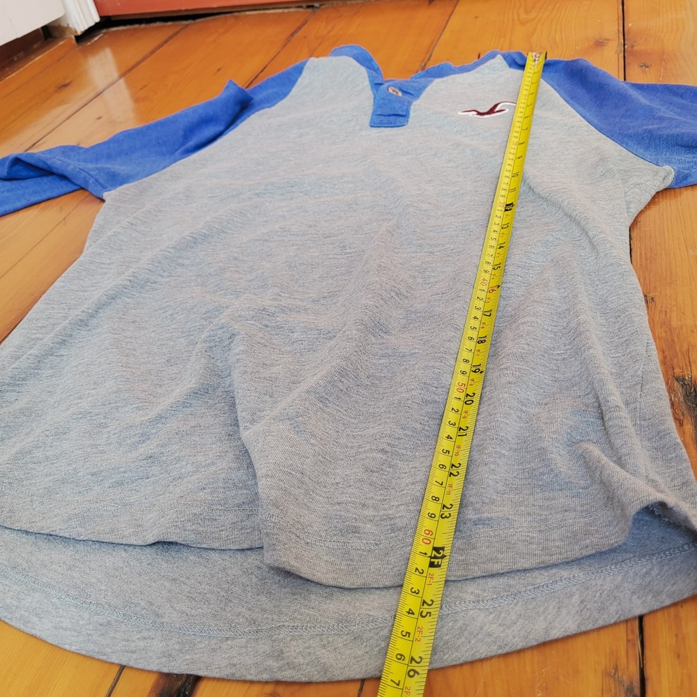 Hollister Y2K Raglan Henley Shirt Blue Grey Long Sleeve Size L - Picture 5 of 9